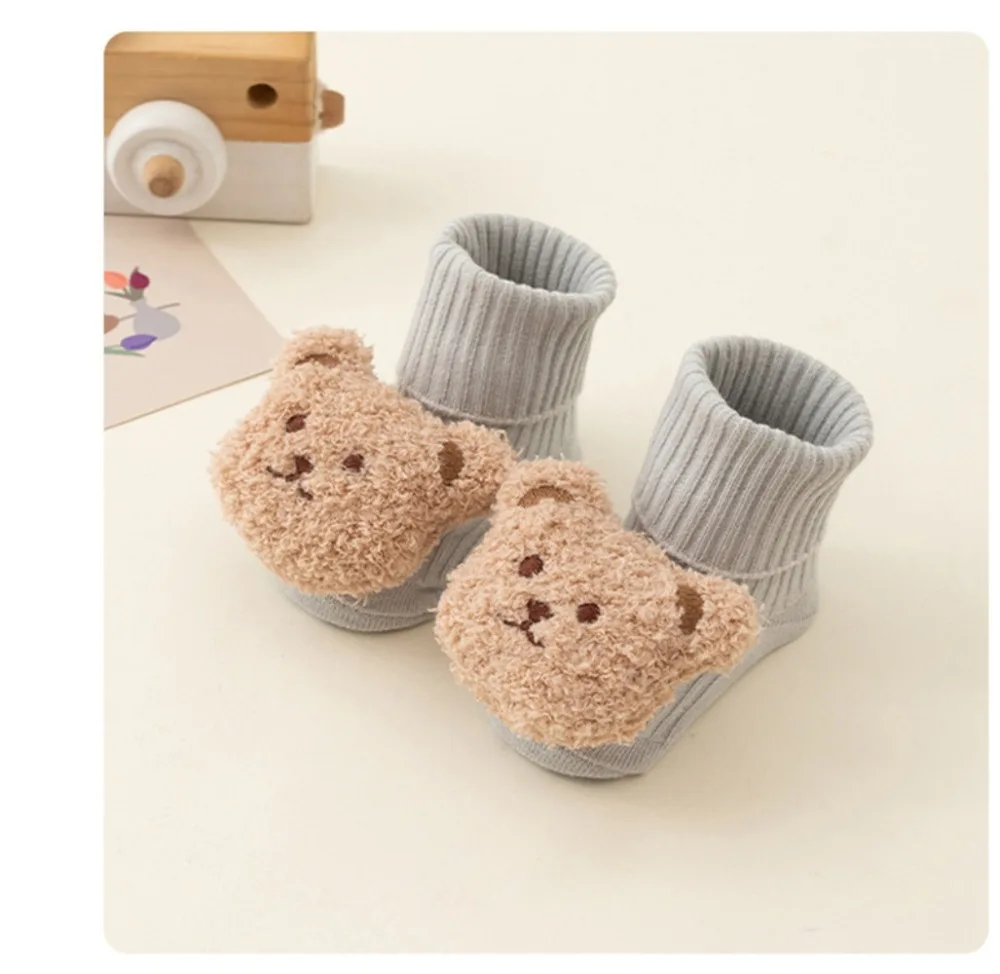 Cute Cartoon Bear Baby Socks for Boy Girl Winter Soft Cotton Anti Slip Soled Newborn Toddler Sock Kids Thicken Socken Warm Socks