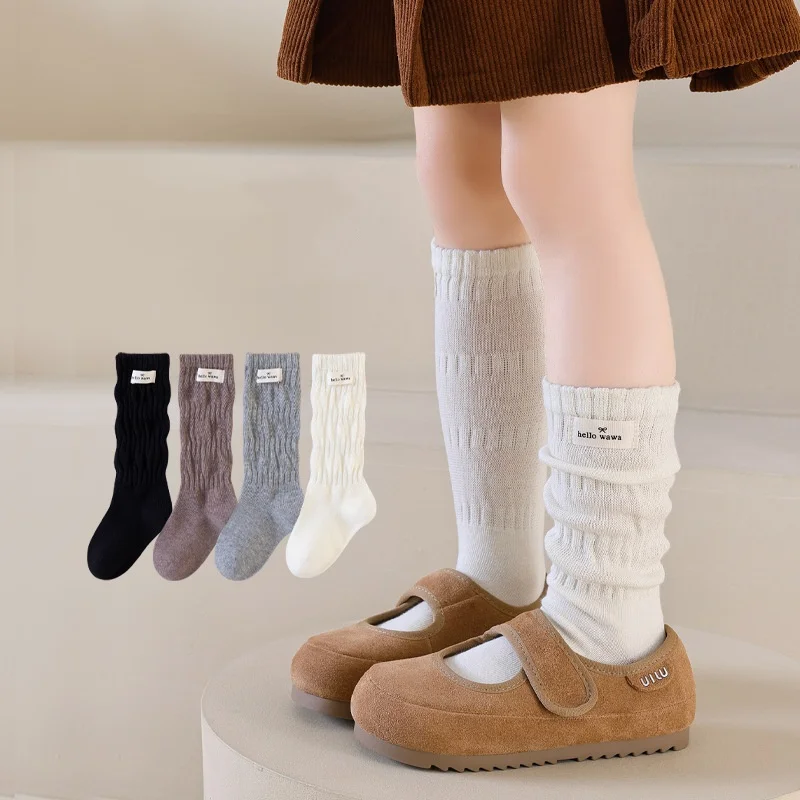 Kids Long Socks For Girls Spring Autumn New Cotton Children's Calf Socks Retro Solid Knee High Baby Child Girl Socks 1-12Years