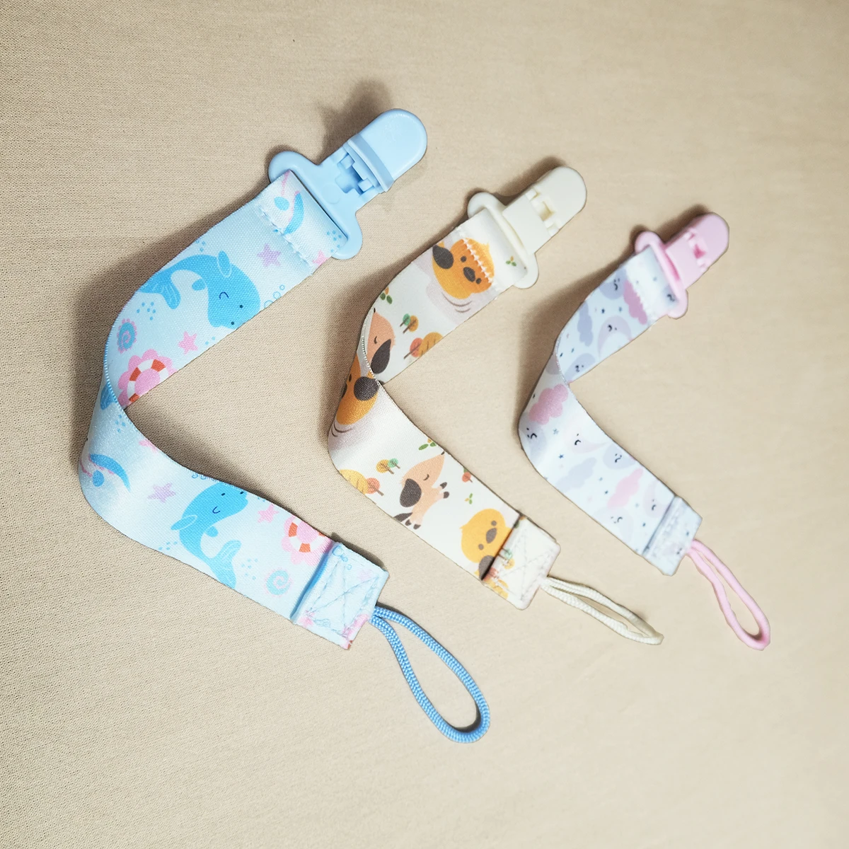 3PCS cartoon Printed baby Pacifier to Prevent Chain Dropping; baby Gum Toy Anti-Fall Rope Hanging Rope, Bottle and Nipple Clip