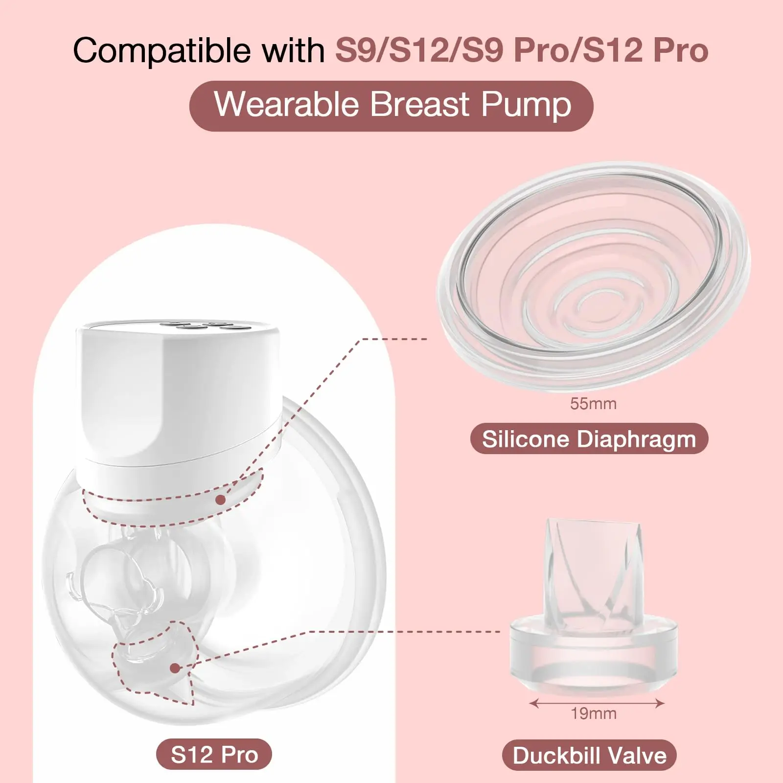 12Pcs Duckbill Valves and Diaphragm Compatible with Momcozy S9 Pro/S12 Pro Wearable Breast Pump, Breast Pump Replacement Parts