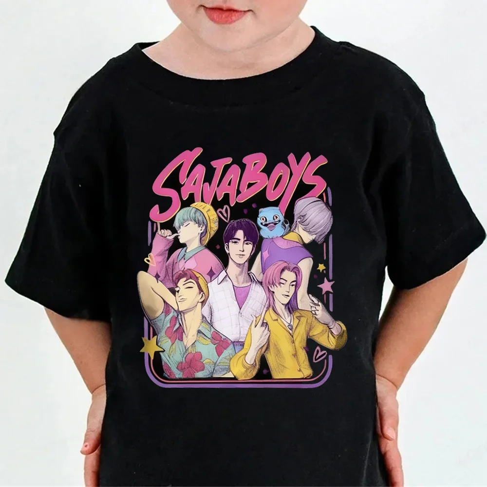 Kids Cartoon Character Print T Shirt Girls HUNTRX Star Graphic Short Sleeve Tees Children Casual Cotton Summer Daily Wear Outfit