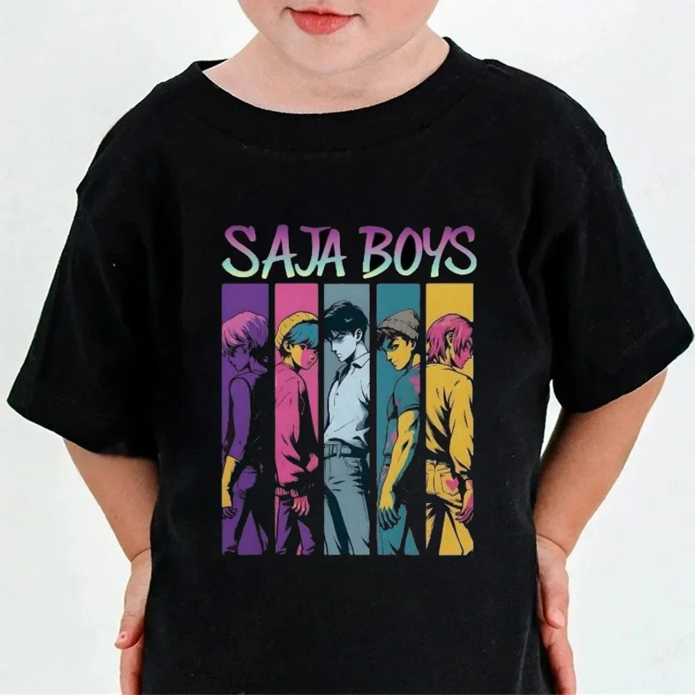 Kids Cartoon Character Print T Shirt Girls HUNTRX Star Graphic Short Sleeve Tees Children Casual Cotton Summer Daily Wear Outfit