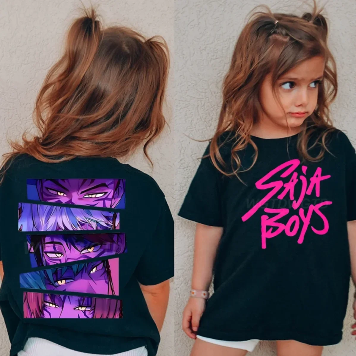 Kids Cartoon Character Print T Shirt Girls HUNTRX Star Graphic Short Sleeve Tees Children Casual Cotton Summer Daily Wear Outfit