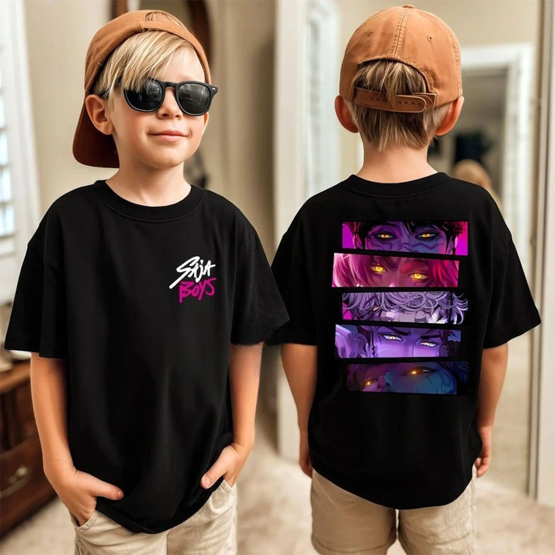 Kids Cartoon Character Print T Shirt Girls HUNTRX Star Graphic Short Sleeve Tees Children Casual Cotton Summer Daily Wear Outfit