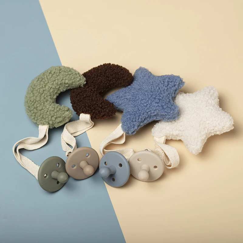 Baby Pacifier Clip Sherpa Star Moon Infant Newborn Pacifier Chain Silicone Nipple Soother Dummy Holder BPA Free Baby Accessory