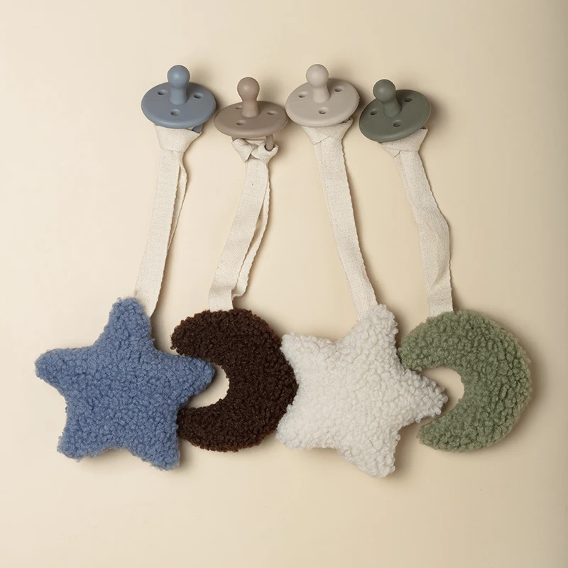 Baby Pacifier Clip Sherpa Star Moon Infant Newborn Pacifier Chain Silicone Nipple Soother Dummy Holder BPA Free Baby Accessory