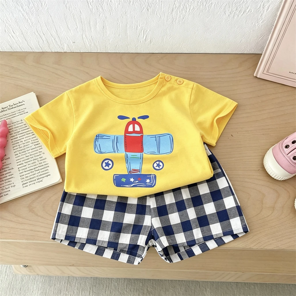 Boys Trendy Costume Printed T-shirt+Shorts Casual Sports Wear Cartoon Tees All-match Shorts Two Piece Set Toddler Clothing