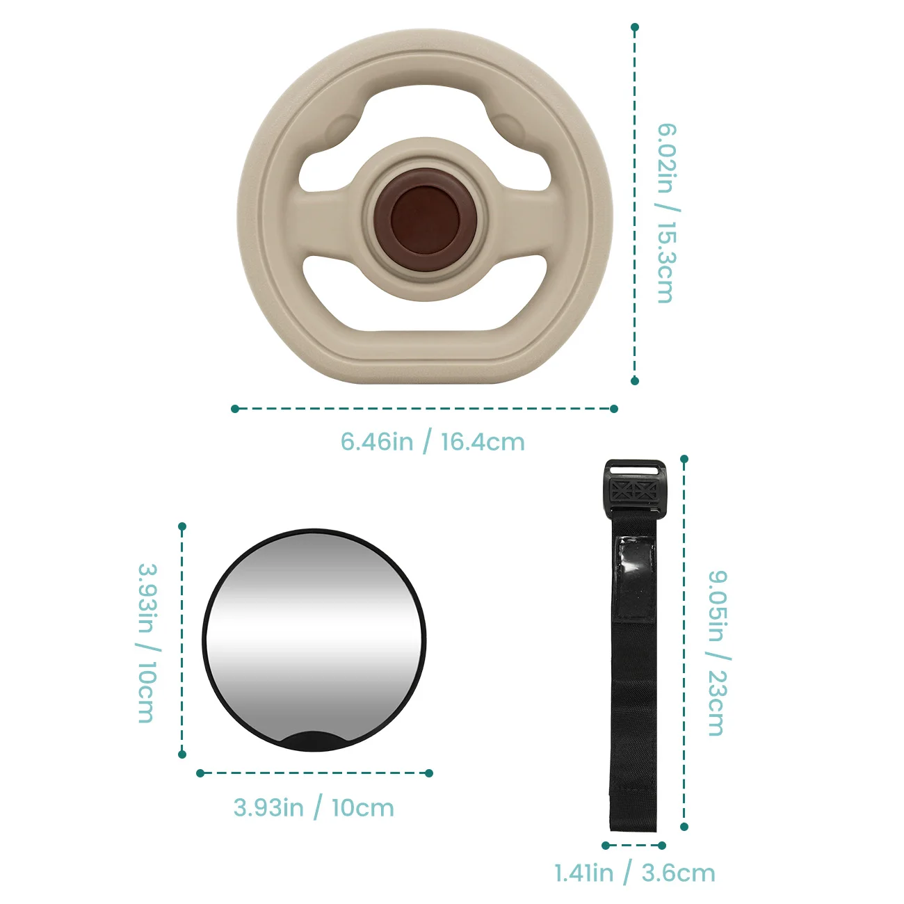 2Pcs Baby Stroller Steering Wheel and Adjustable Stroller Mirror Set, 360 Rotation Pretend Driving Toy with Horn Sound,