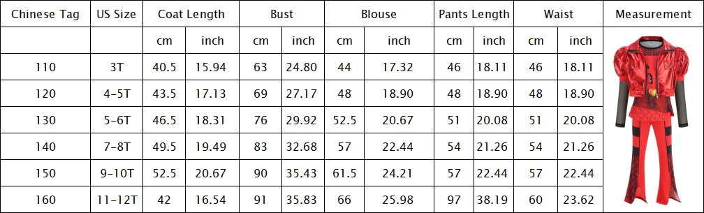 2026 Fancy Comedy Movie Role Play Rock Costume 3PCS Suit The Rising of Red Cosplay Clothing Set Kid Descendant Halloween Apparel