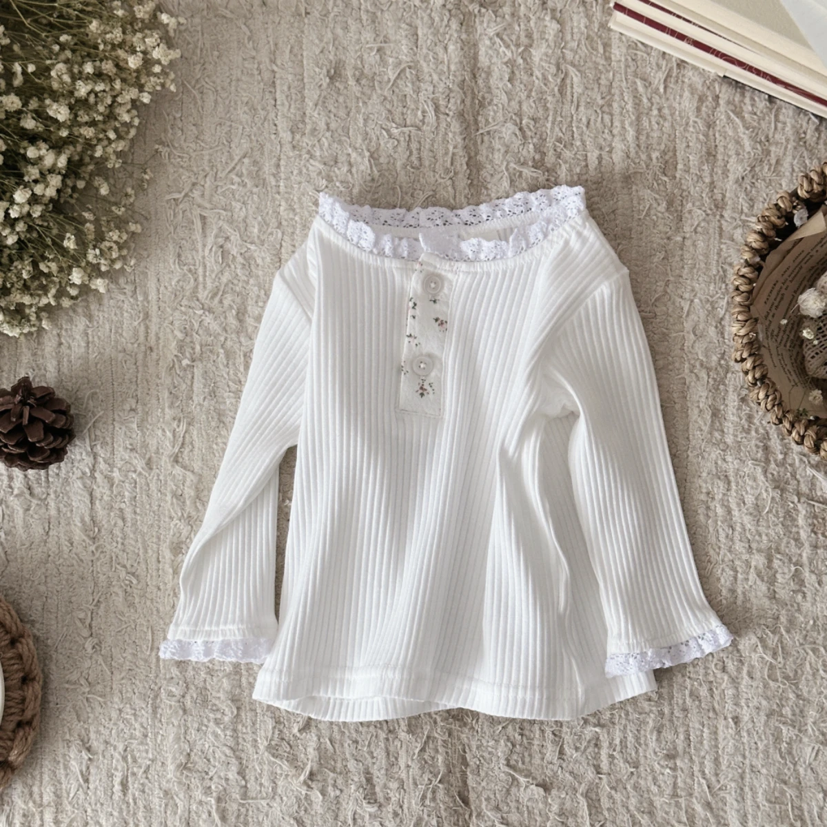 Autumn Fashion Newborn Baby Girls Clothes Comfort Solid Color Lace Long Sleeves Trendy Breathable Kids Girl Korean Style
