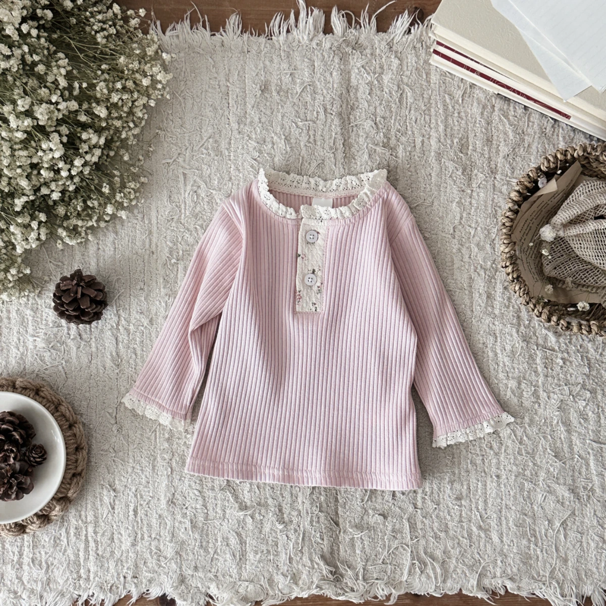 Autumn Fashion Newborn Baby Girls Clothes Comfort Solid Color Lace Long Sleeves Trendy Breathable Kids Girl Korean Style