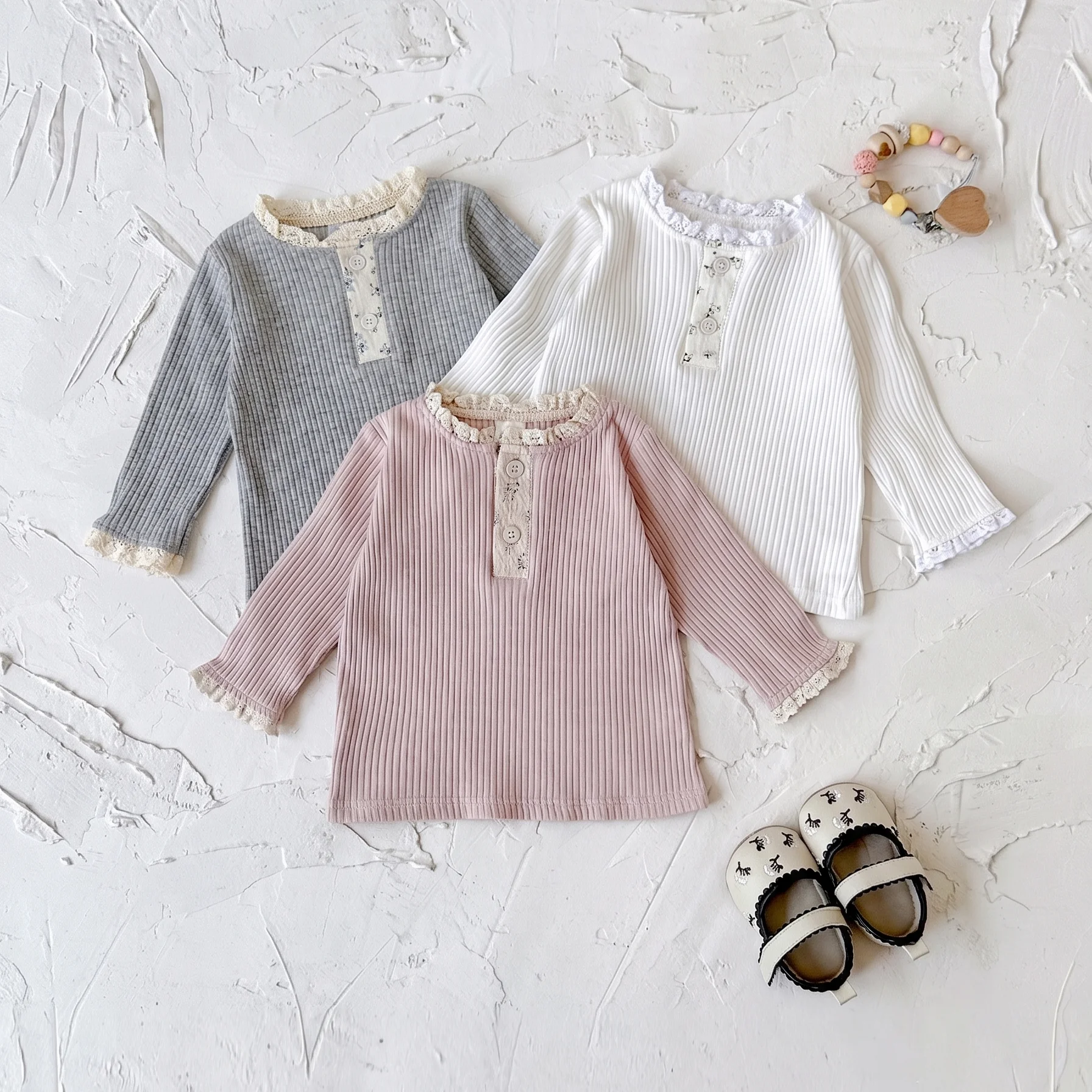 Autumn Fashion Newborn Baby Girls Clothes Comfort Solid Color Lace Long Sleeves Trendy Breathable Kids Girl Korean Style