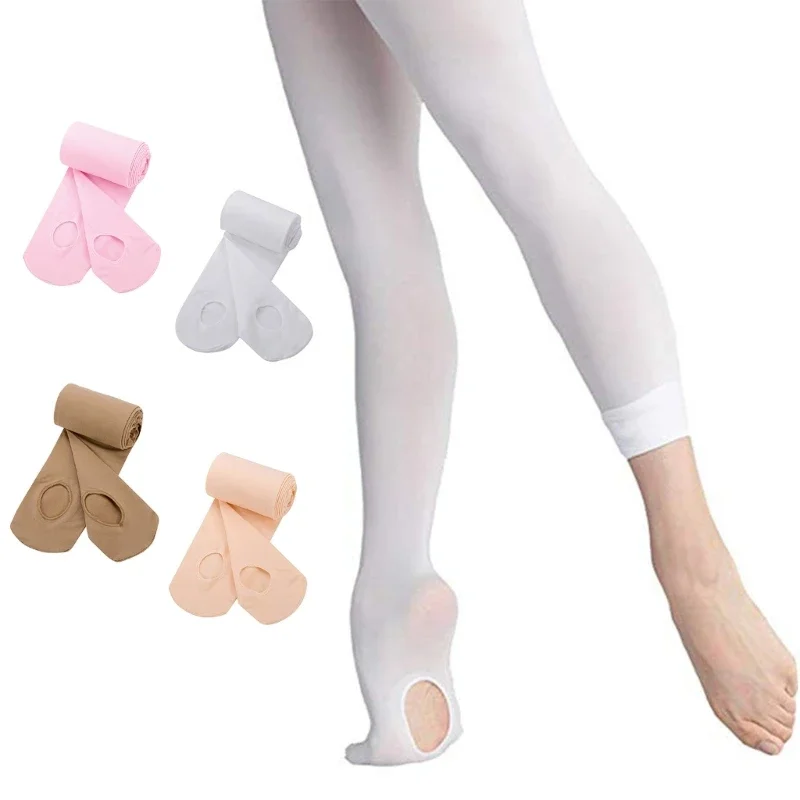 School Kids Girls Transition Ballet Tights Ultra-Soft Comfortable Opaque Convertible Baby Dance Pantyhose Stocking With The Hole