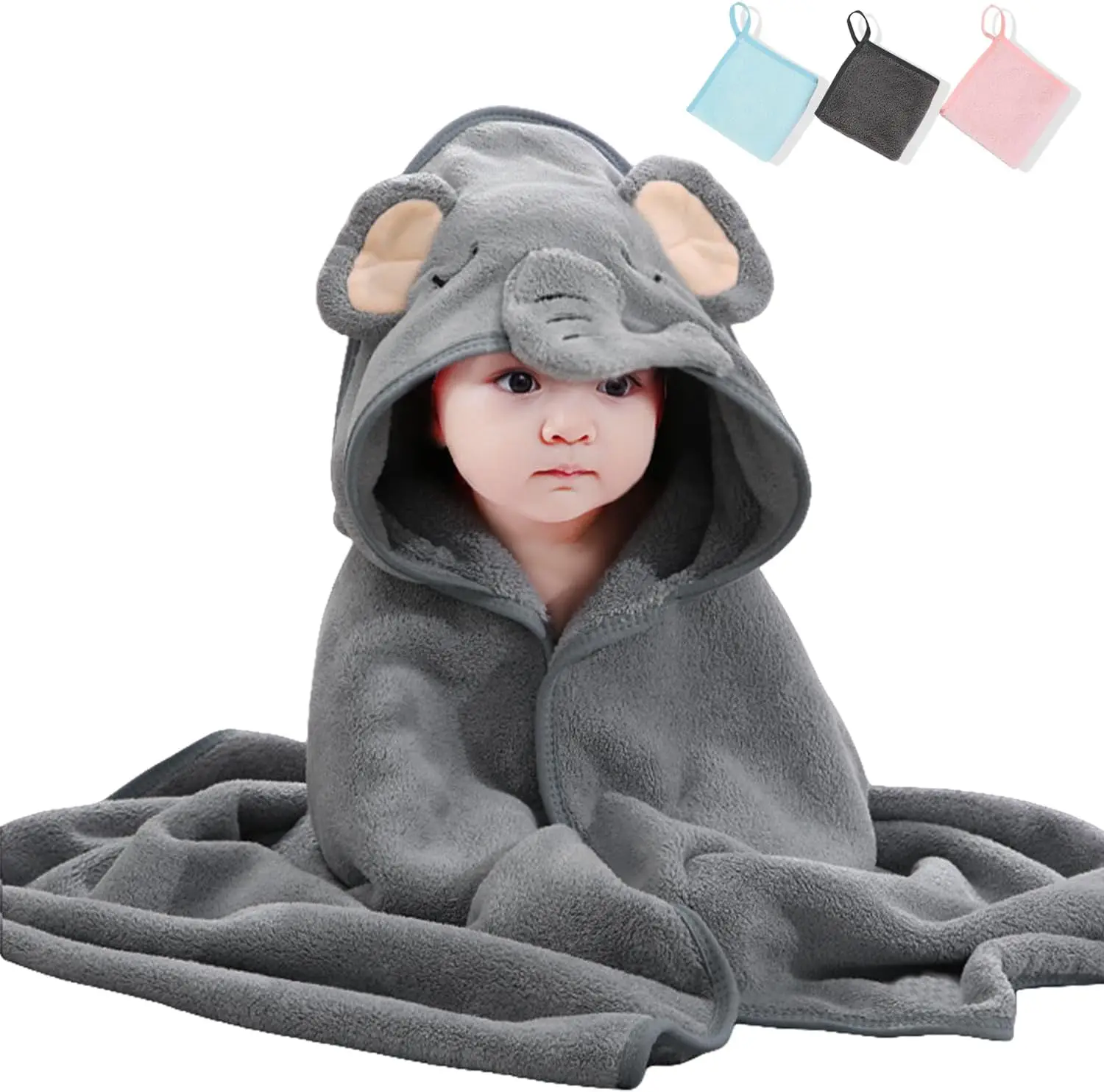 Baby Hooded Towel 31x31 in - Organic Cotton Bath Set, Quick Dry & Absorbent with Animal Design (Baby Shower Gift, 1-Piece Set)