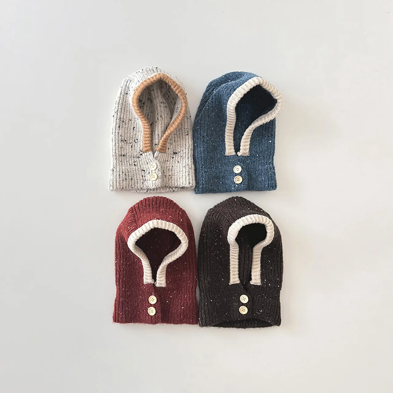 Kids Boys Girls Cold-proof One Piece Scarf Cap Winter Warm Solid Color Knitted Hood Beanie Boys Girls Balaclava Hat