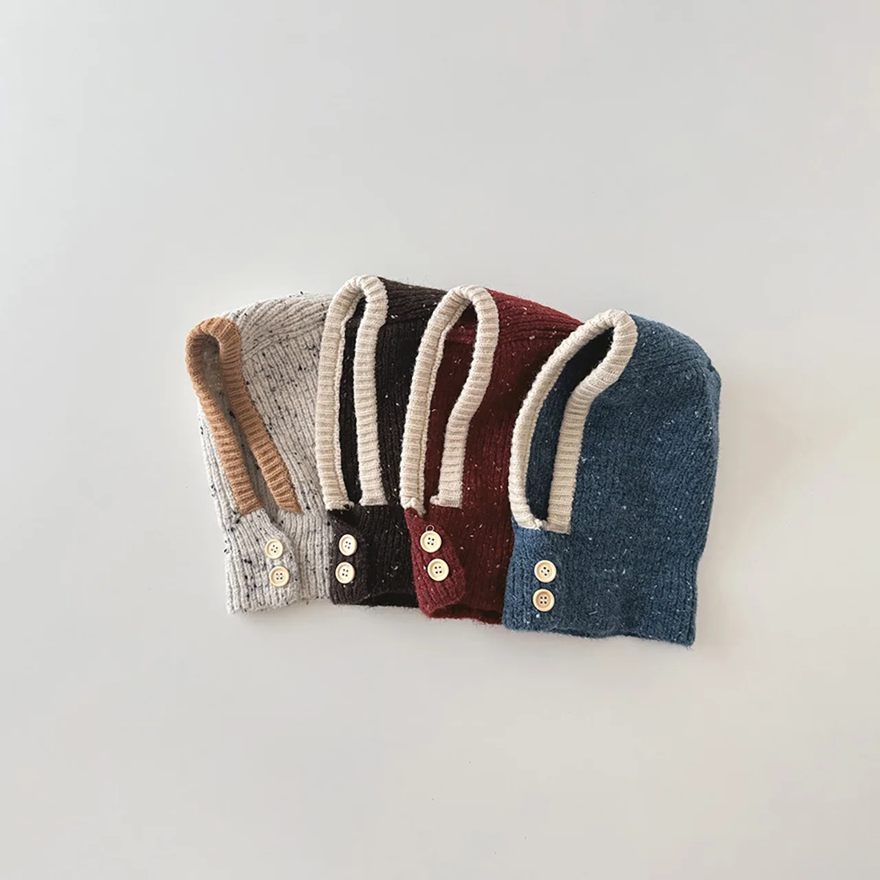 Kids Boys Girls Cold-proof One Piece Scarf Cap Winter Warm Solid Color Knitted Hood Beanie Boys Girls Balaclava Hat