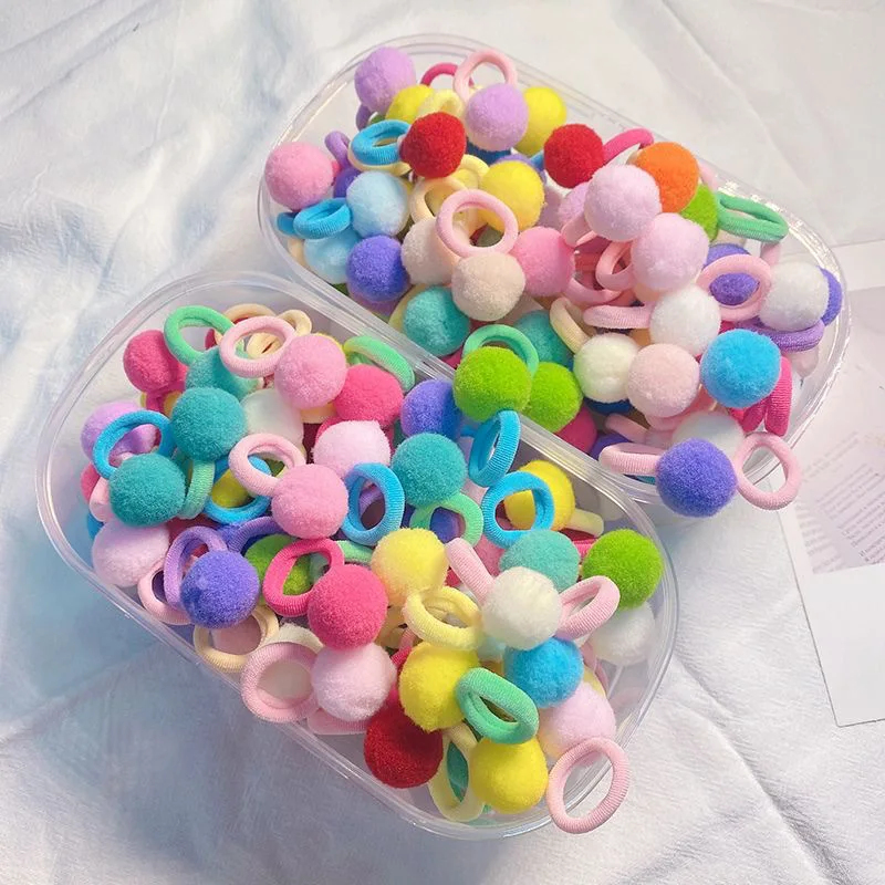 20Pcs Girls Colorful Plush Ball Elastic Hair Bands Kids Ponytail Ties Rubber Bands Headwear Hair Accessories Gift for Kids