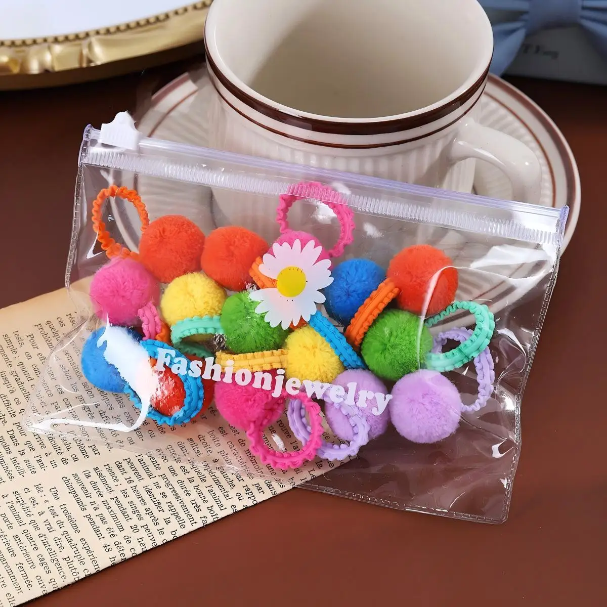 20Pcs Girls Colorful Plush Ball Elastic Hair Bands Kids Ponytail Ties Rubber Bands Headwear Hair Accessories Gift for Kids