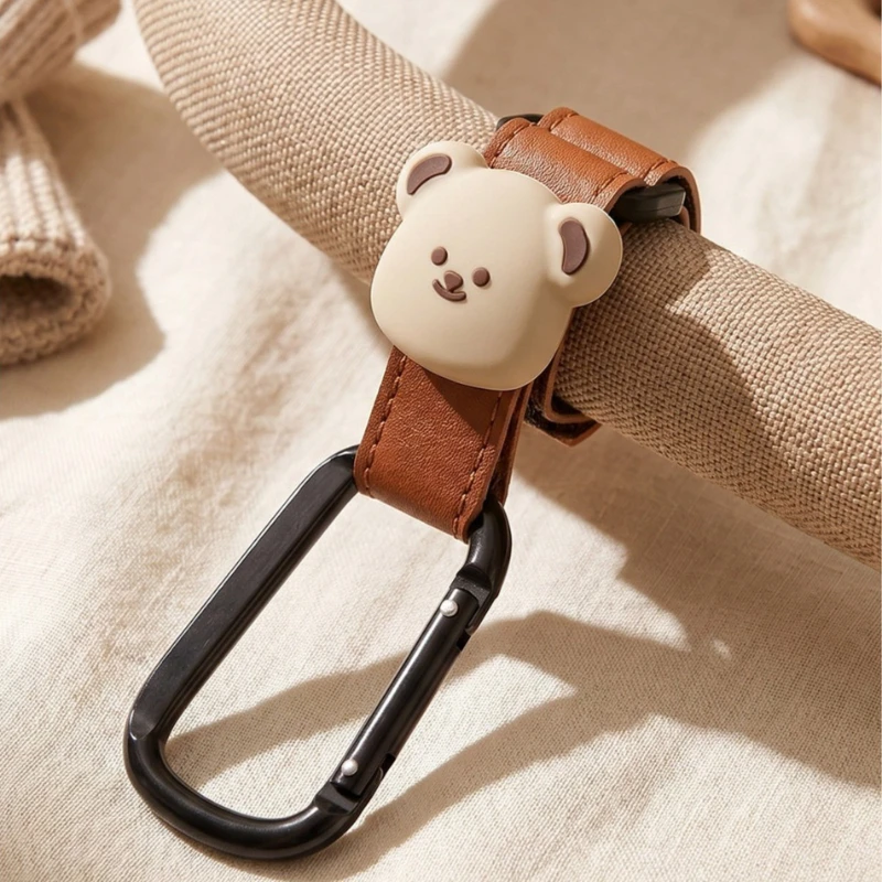 Baby Stroller Hooks Cute Cartoon Bear Bicycle Stroller Organizer Hook PU Leather Hooks for Hanging Baby Stroller Accessories