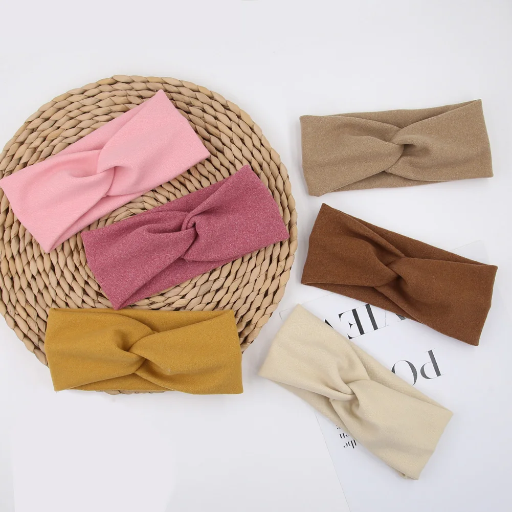 5Pcs/Lot Solid Twist Baby Girls Headbands Cashmere Handmade Elastic Hairbands Autumn Winter Headwraps Infant Fashion Headwear