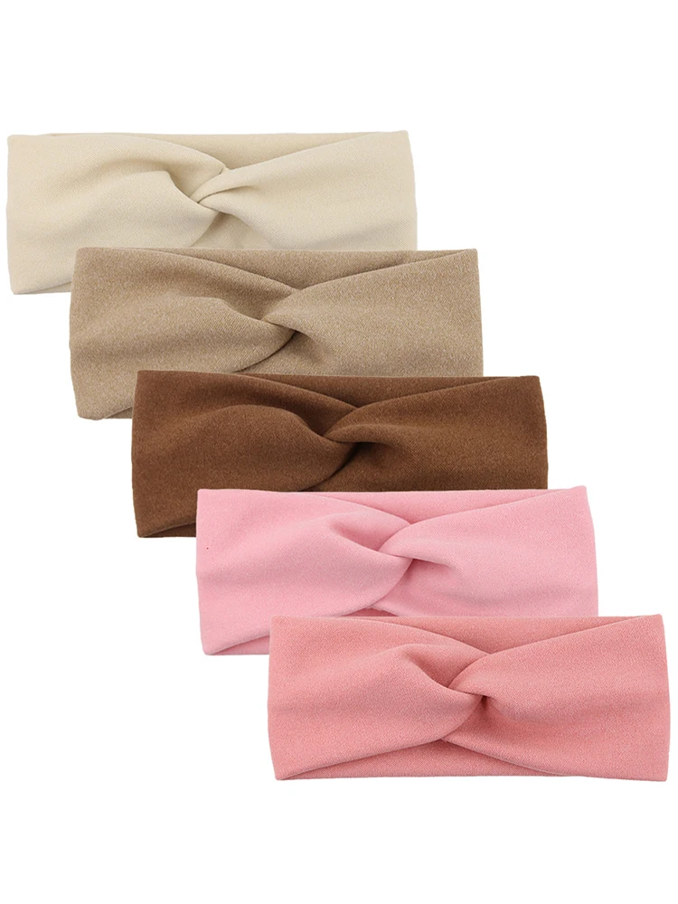 5Pcs/Lot Solid Twist Baby Girls Headbands Cashmere Handmade Elastic Hairbands Autumn Winter Headwraps Infant Fashion Headwear