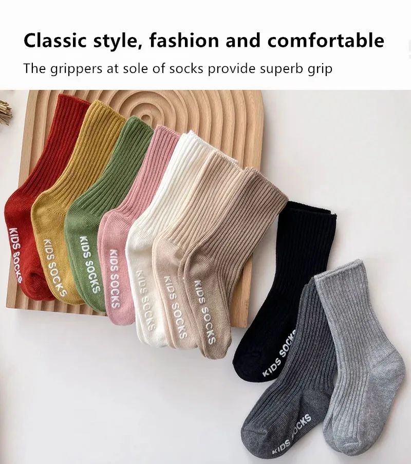 3Pairs/Lot Baby Socks Boys Girls Cotton Stripe Soft Sock Kids Toddler Non-Slip Rubber Grips Floor Socken For 0-3 Years