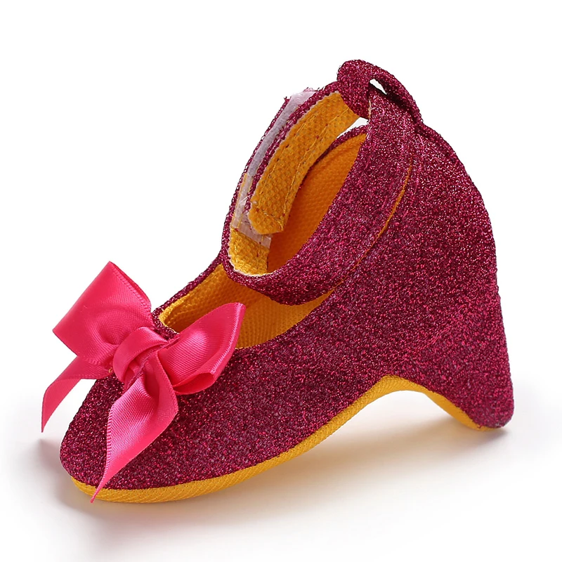0-12M Baby Girls Diamond Bow Princess Dress Shoes Soft Sole Infant Pre-Walker Footwear