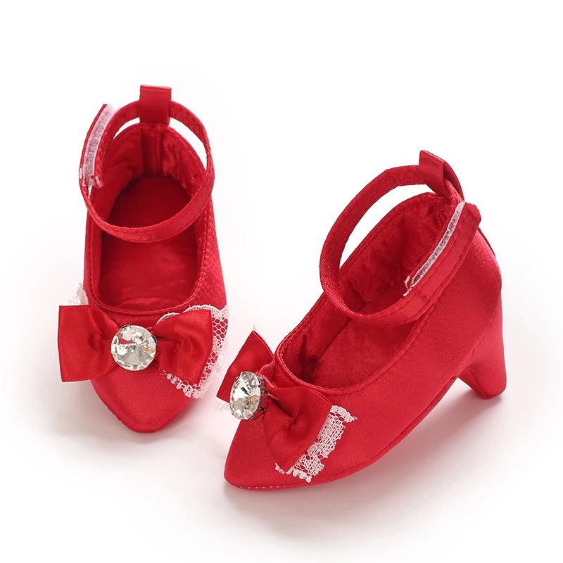 0-12M Baby Girls Diamond Bow Princess Dress Shoes Soft Sole Infant Pre-Walker Footwear