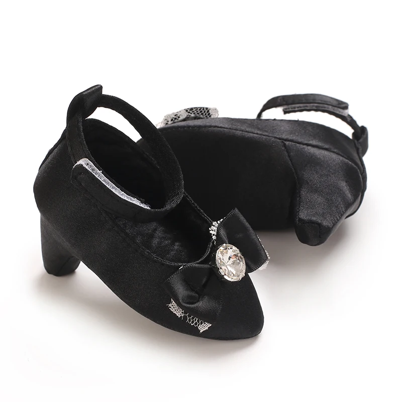 0-12M Baby Girls Diamond Bow Princess Dress Shoes Soft Sole Infant Pre-Walker Footwear