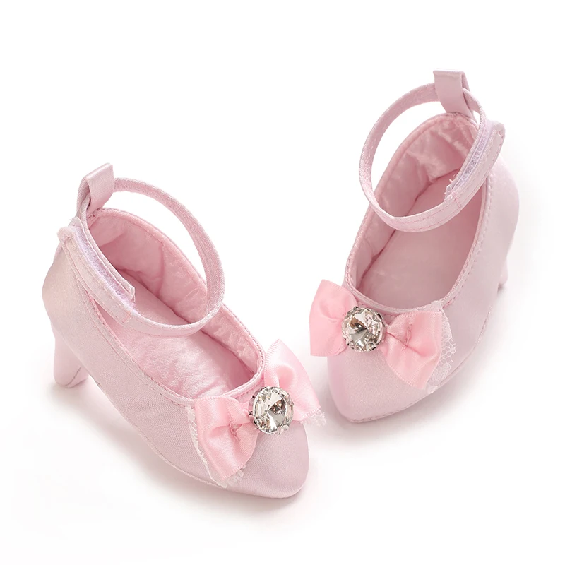0-12M Baby Girls Diamond Bow Princess Dress Shoes Soft Sole Infant Pre-Walker Footwear