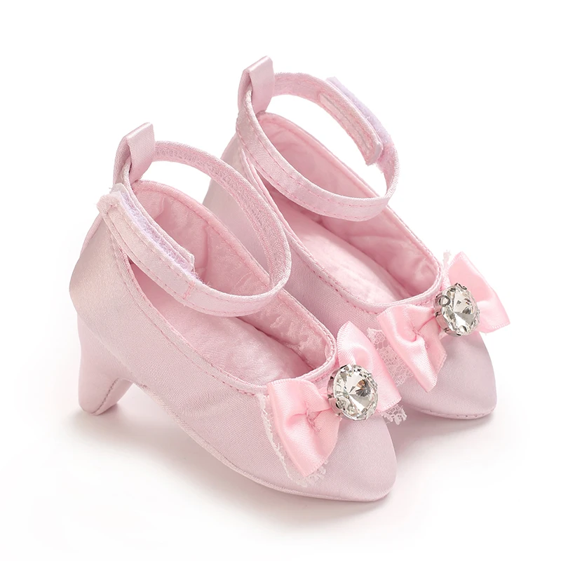 0-12M Baby Girls Diamond Bow Princess Dress Shoes Soft Sole Infant Pre-Walker Footwear