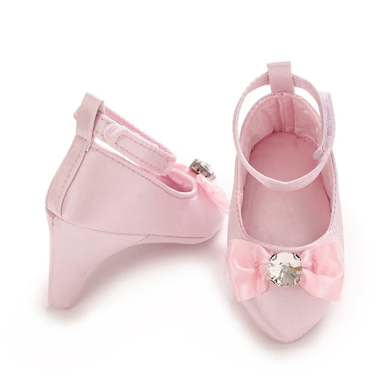 0-12M Baby Girls Diamond Bow Princess Dress Shoes Soft Sole Infant Pre-Walker Footwear