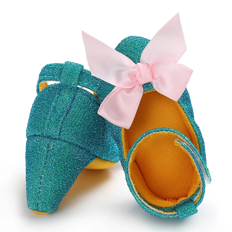 0-12M Baby Girls Diamond Bow Princess Dress Shoes Soft Sole Infant Pre-Walker Footwear