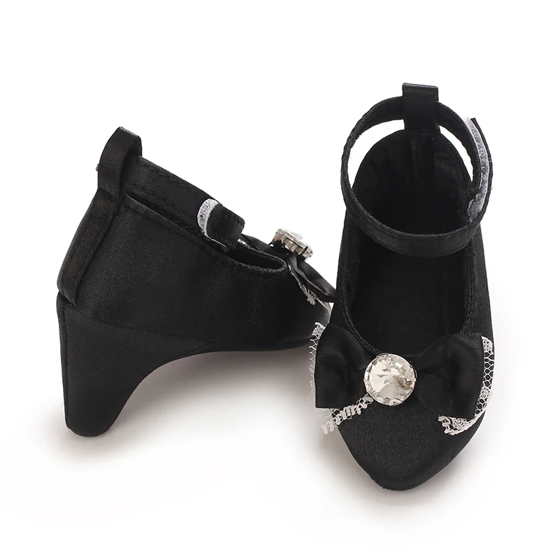 0-12M Baby Girls Diamond Bow Princess Dress Shoes Soft Sole Infant Pre-Walker Footwear