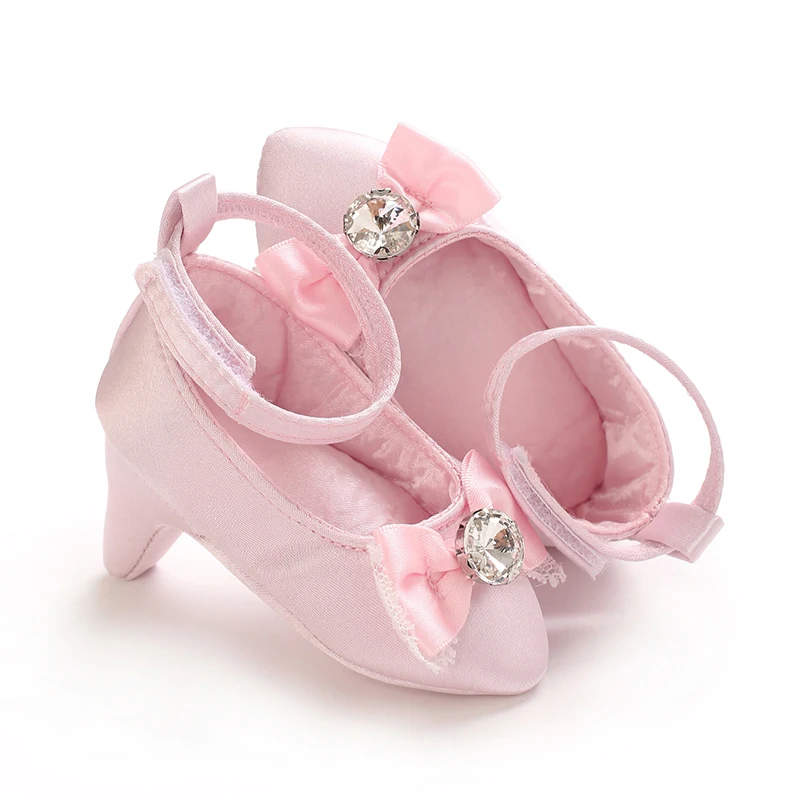 0-12M Baby Girls Diamond Bow Princess Dress Shoes Soft Sole Infant Pre-Walker Footwear