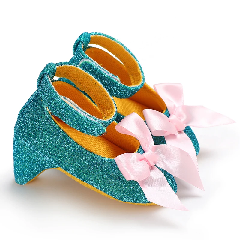 0-12M Baby Girls Diamond Bow Princess Dress Shoes Soft Sole Infant Pre-Walker Footwear