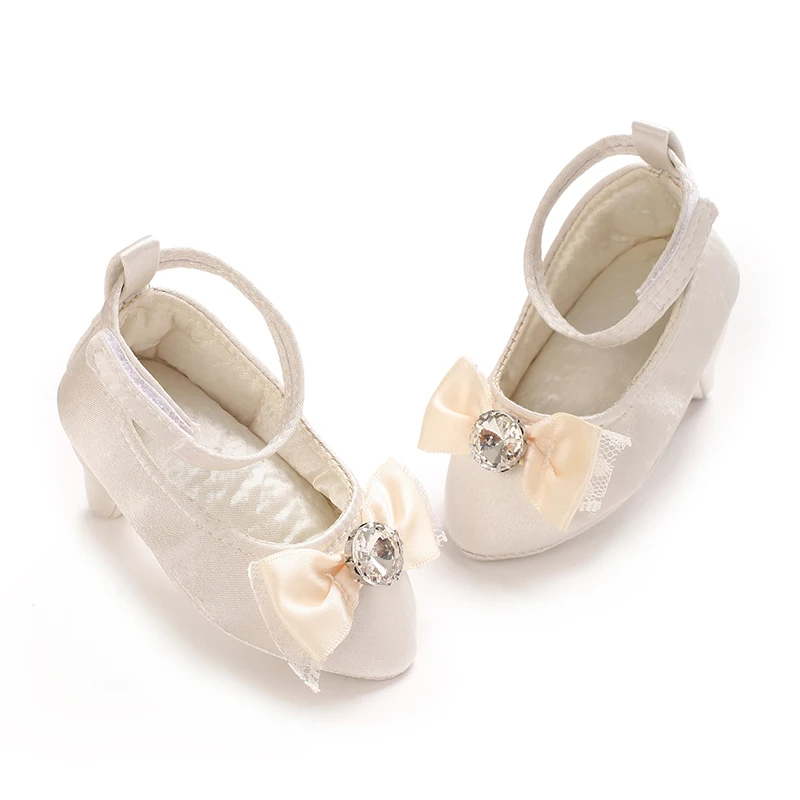 0-12M Baby Girls Diamond Bow Princess Dress Shoes Soft Sole Infant Pre-Walker Footwear