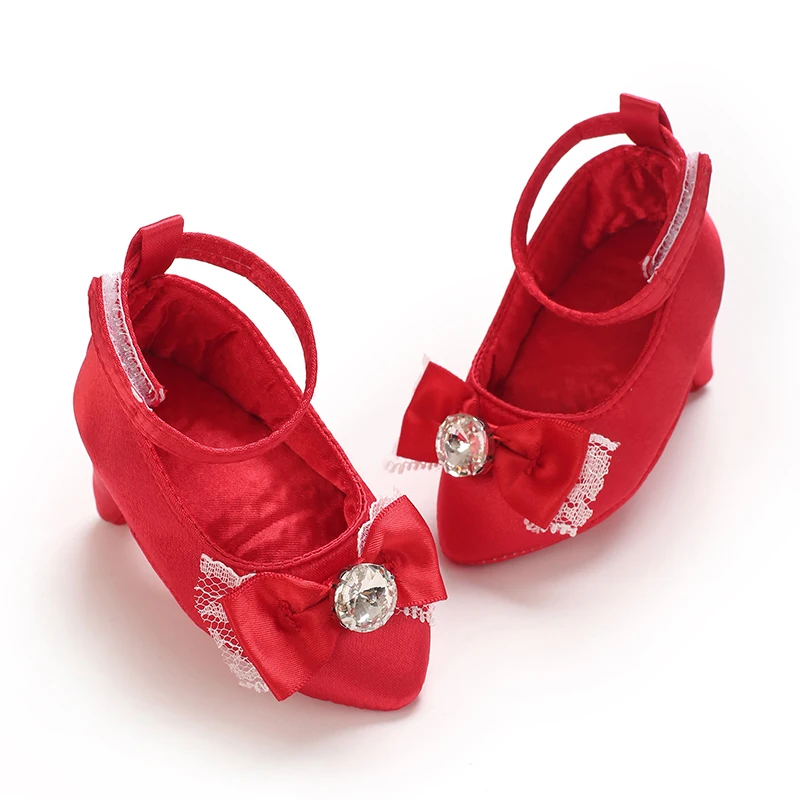 0-12M Baby Girls Diamond Bow Princess Dress Shoes Soft Sole Infant Pre-Walker Footwear