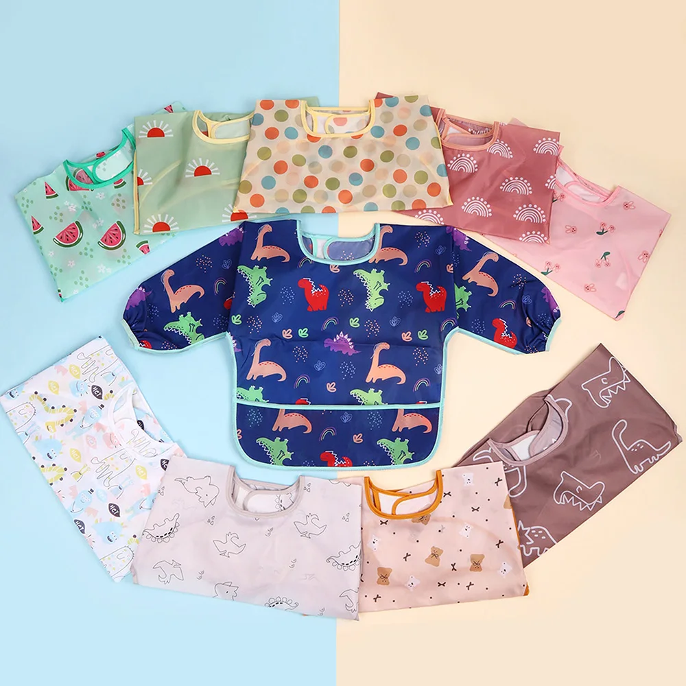Waterproof Full Sleeve Baby Bibs Children Apron Long Sleeve Feeding Smock Kids Eating Breastplate Infant Scarf Clothing
