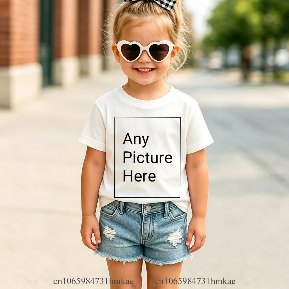 Personalized Kids T‑Shirts Front Back Print Customized Girl Short Sleeve T‑shirt Custom Photo Text Logo Tee For Girls Casual Tee