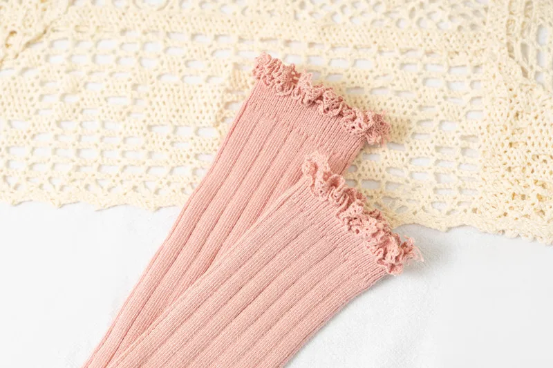 Ruffle Kids Knee High Socks Baby Girls Toddlers Long Soft Cotton Sock Lace Flower Children School Uniform Socks For 0-8 Years