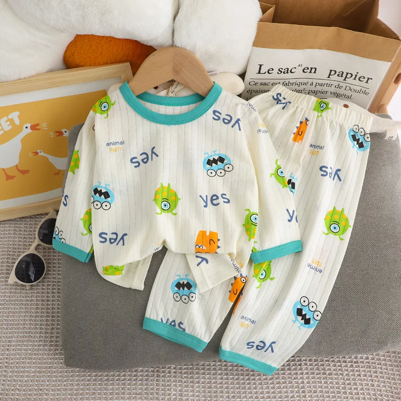 Cute Bear Print Baby Clothing Set Children Long Sleeve+ Pants Two Pieces Suit Kids Cotton Pullover Top Tee Girl Boy Casual