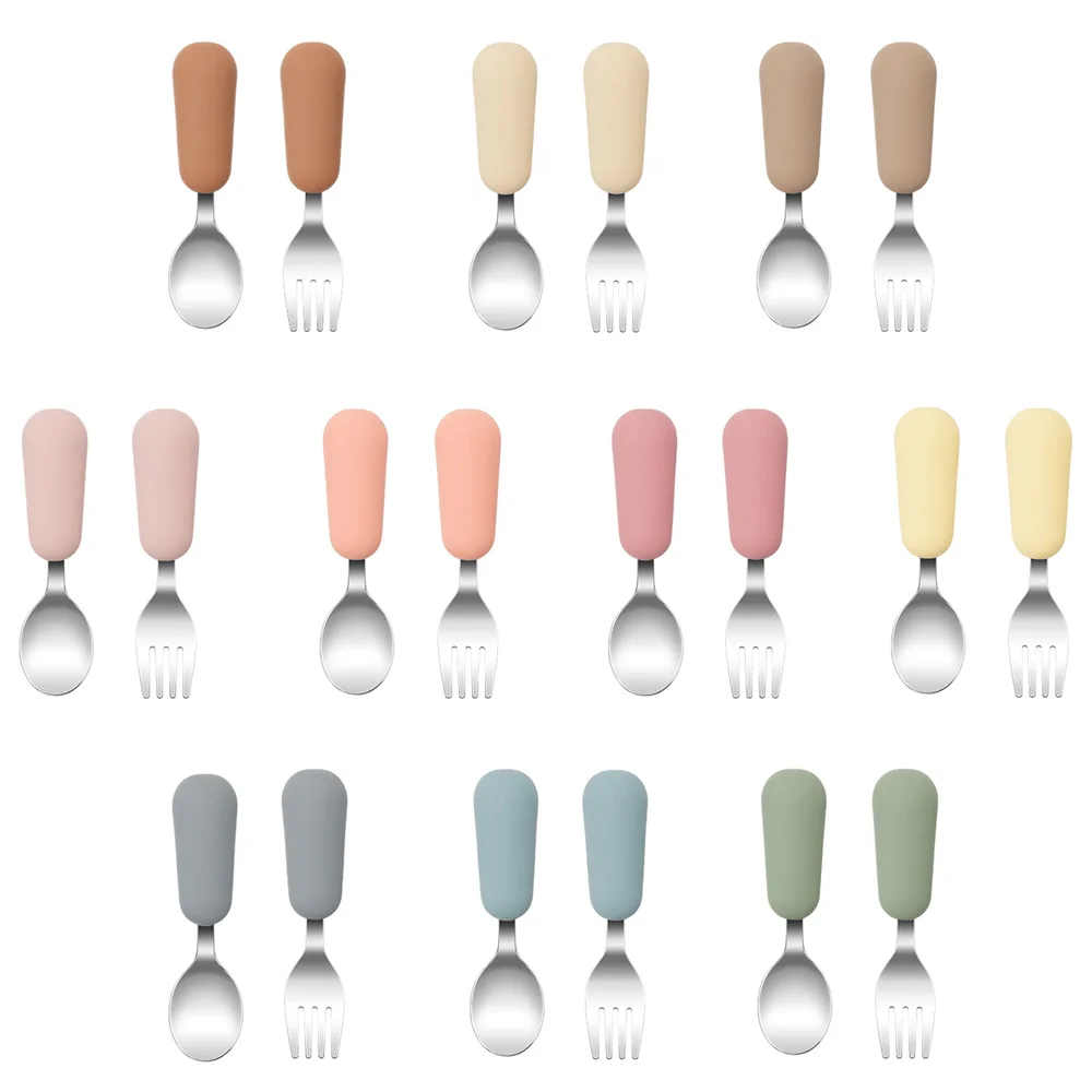 Color Kids 2PCS Stainless Steel Fork Spoon Baby Feeding Set Eco Friendly Toddler Utensil BPA Free Kids Dinnerware Baby Stuff