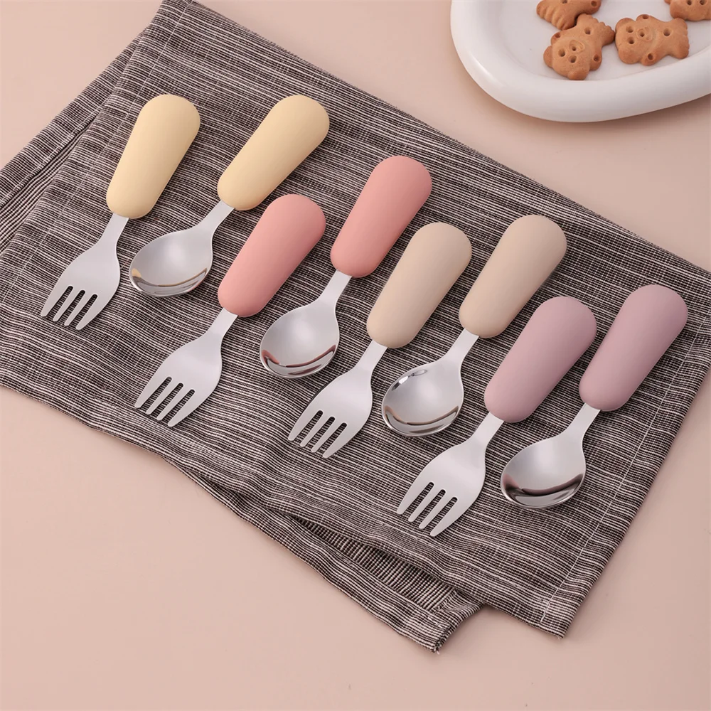 Color Kids 2PCS Stainless Steel Fork Spoon Baby Feeding Set Eco Friendly Toddler Utensil BPA Free Kids Dinnerware Baby Stuff