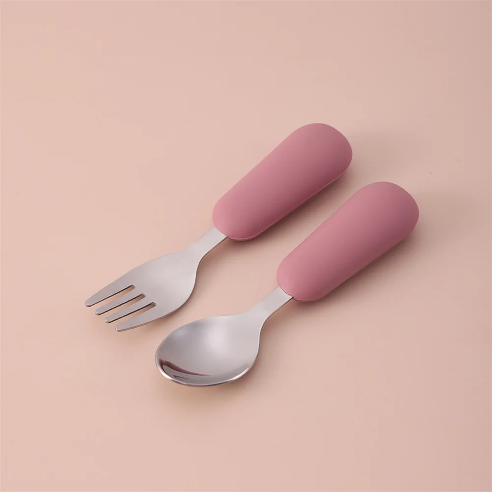 Color Kids 2PCS Stainless Steel Fork Spoon Baby Feeding Set Eco Friendly Toddler Utensil BPA Free Kids Dinnerware Baby Stuff