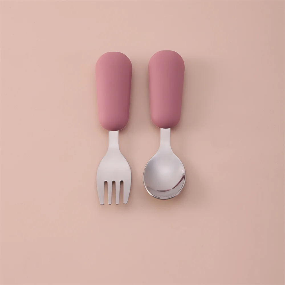 Color Kids 2PCS Stainless Steel Fork Spoon Baby Feeding Set Eco Friendly Toddler Utensil BPA Free Kids Dinnerware Baby Stuff