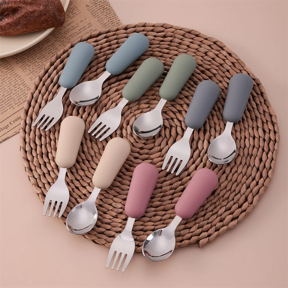 Color Kids 2PCS Stainless Steel Fork Spoon Baby Feeding Set Eco Friendly Toddler Utensil BPA Free Kids Dinnerware Baby Stuff