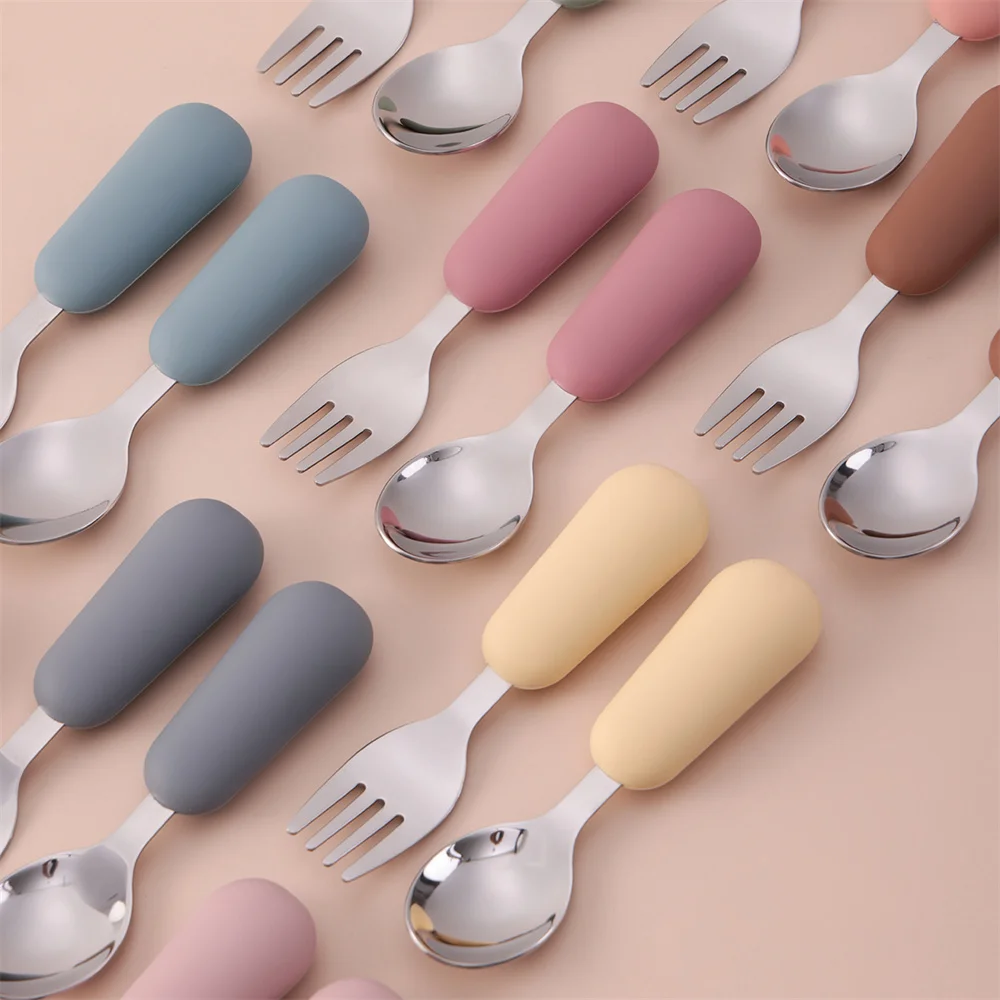 Color Kids 2PCS Stainless Steel Fork Spoon Baby Feeding Set Eco Friendly Toddler Utensil BPA Free Kids Dinnerware Baby Stuff