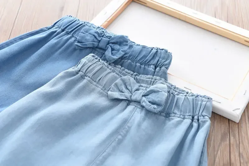 New Fashion Children Wide Leg Pants Summer Casual Thin Chiffon Cropped Trousers For Teenager Girls Clothes 2 4 6 8 10 Years