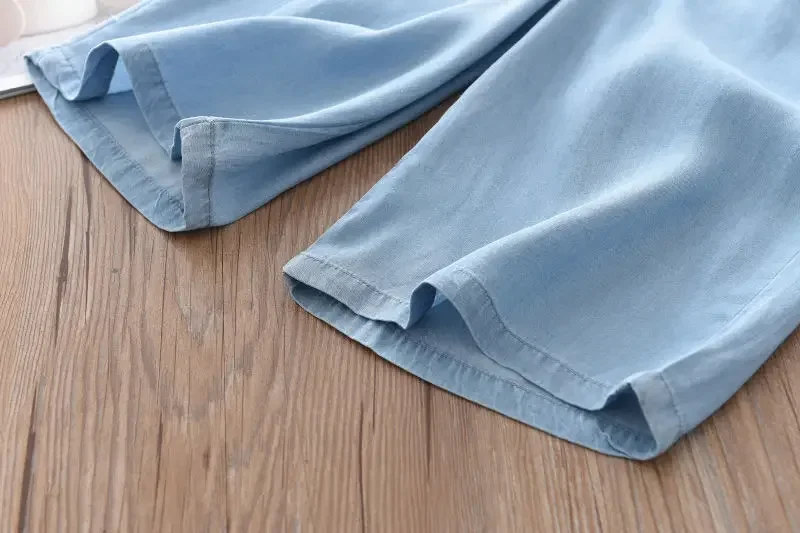 New Fashion Children Wide Leg Pants Summer Casual Thin Chiffon Cropped Trousers For Teenager Girls Clothes 2 4 6 8 10 Years